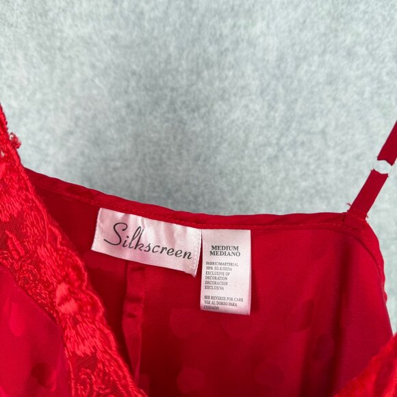 Silkscreen Womens VTG Silk Tank Top Cami Size M Red Hearts Lace Love Adjustable - Picture 6 of 11